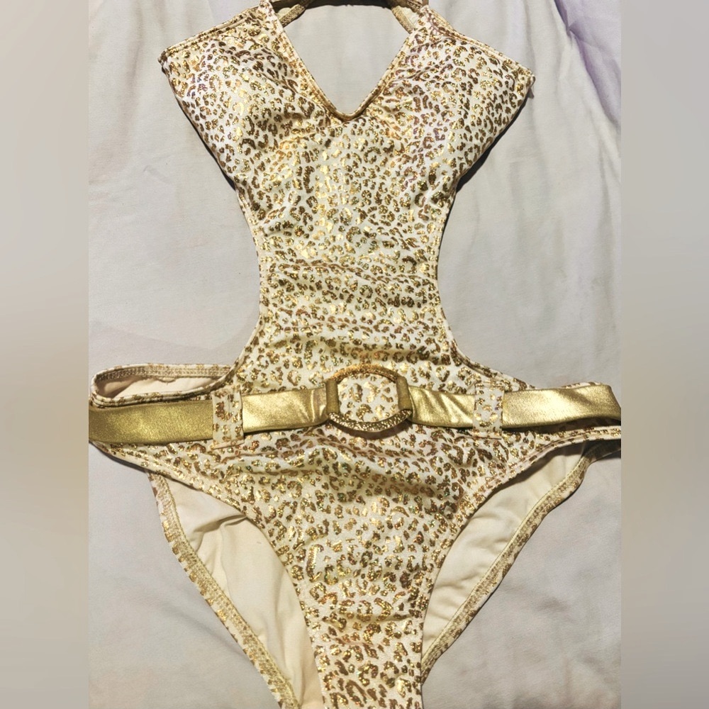 Guess Leopard Print Monokini w/ Gold Accents